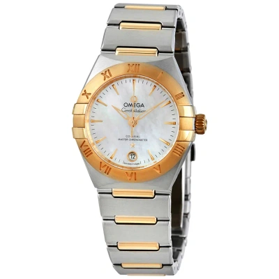Omega Manhattan Automatic Mother Of Pearl Ladies Watch 131.20.29.20.05.002 In Gold / Gold Tone / Mop / Mother Of Pearl / Skeleton / White / Yellow