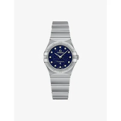 Omega Mens Constellation Stainless-steel And Diamond Quartz Watch 25mm Blu In Metallic