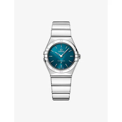 Omega Mens Constellation Stainless-steel Quartz Watch 28mm Peacock Blu In Blue