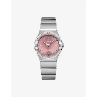 Omega Mens Constellation Stainless-steel Quartz Watch 28mm Pink