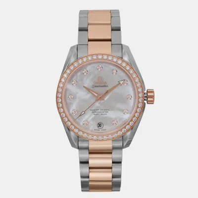 Pre-owned Omega Mop 18k Rose Gold Stainless Steel Seamaster Aqua Terra 231.25.39.21.55.001 Automatic Women's Wristwa In White