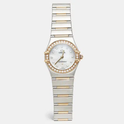 Pre-owned Omega My Choice Constellation 895.1243 Mother Of Pearl Dial 18k Yellow Gold Stainless Steel Diamond Women' In Silver