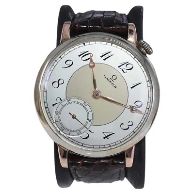 Pre-owned Omega Nickel Silver And Rose Gold Oversized Art Deco Watch From 1930's In Red