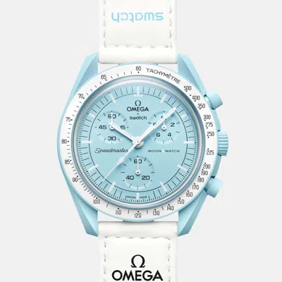 Pre-owned Omega Pale Blue Velcro Moon Swatch Mission To Uranus Women's Watch 42 Mm