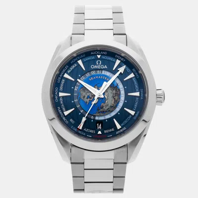 Pre-owned Omega Seamaster Aqua Terra 150m Gmt Worldtimer 220.10.43.22.03.001 Blue Automatic Stainles