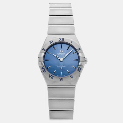 Pre-owned Omega Constellation 131.10.28.60.03.001 Blue Quartz Stainless Steel Men's Wristwatch 28 Mm