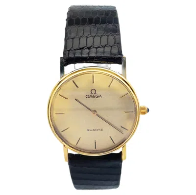 Pre-owned Omega Deville 14k Yellow Gold Watch, Round Dial, Genuine Lizard Band