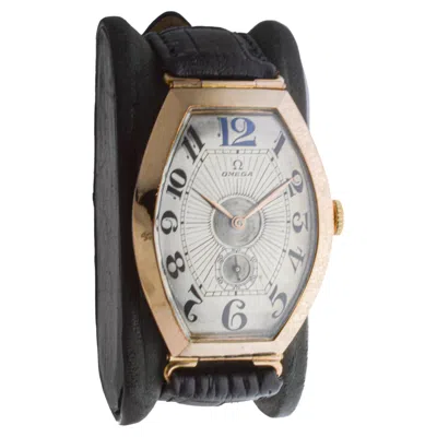 Pre-owned Omega Rose Gold Oversized Tonneau With Original Kiln Fired Enamel Print Dial In Red