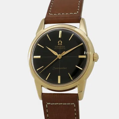Pre-owned Omega Seamaster 14704-3sc Automatic Black 18k Yellow Gold Men's Wristwatch 33 Mm