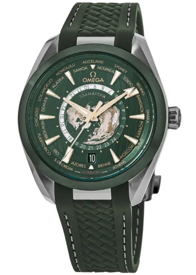 Omega Seamaster Aqua Terra 150m Master Co-axial Gmt Worldtimer Automatic Green Dial Rubber Strap Men's Wat