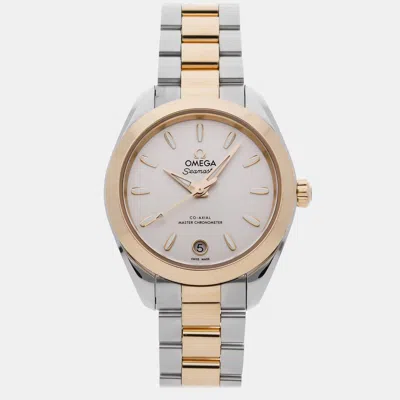 Pre-owned Omega Seamaster Aqua Terra 220.20.30.20.02.001 Silver 18k Yellow Gold Stainless Steel Automatic Women's Wa