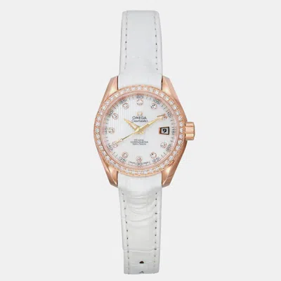 Pre-owned Omega Seamaster Aqua Terra Diamond Mop Dial Automatic Wristwatch 30 Mm In White