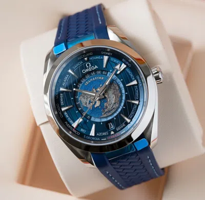 Pre-owned Omega Seamaster Aqua Terra Worldtimer Gmt Blue 220.12.43.22.03.001 2024