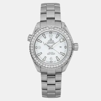 Pre-owned Omega Seamaster Planet Ocean Steel Diamond White Dial Wristwatch 37.5 Mm