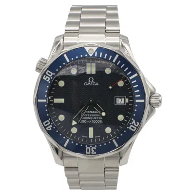 Pre-owned Omega Seamaster Stainless Steel Blue Wave Dial Diver Watch 25318000