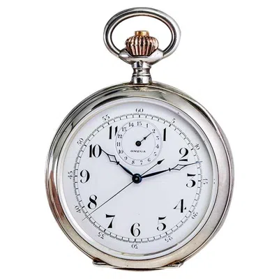 Pre-owned Omega Silver Single Button 15 Minute Register Pocket Watch, Circa 1910 In Multi