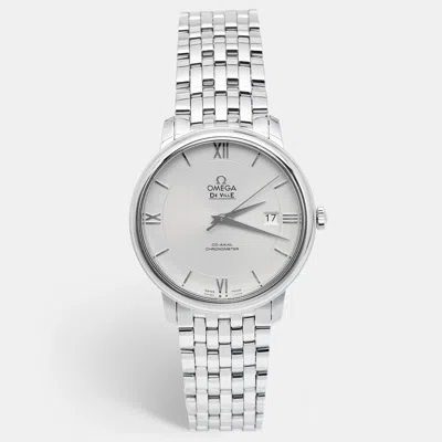 Pre-owned Omega Silver Stainless Steel De Ville Prestige 424.10.40.20.02.003 Men's Wristwatch 39.50 Mm