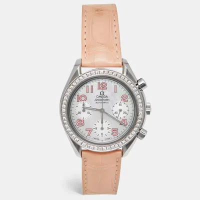 Pre-owned Omega Speedmaster 3835.74.34 Mother Of Pearl Dial Stainless Steel Alligator Leather Diamond Women's Wristw In Pink