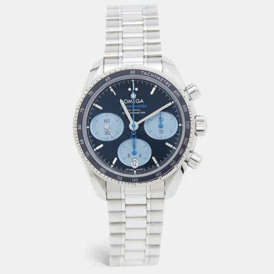 Pre-owned Omega Speedmaster Co-axial Chronometre 324.30.38.50.03.002 Blue Dial Stainless Steel Unisex Wristwatch 38  In Silver