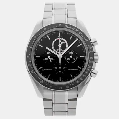 Pre-owned Omega Speedmaster Moonphase 311.30.44.32.01.001 Black Stainless Steel Manual Winding Men Wristwatch 44mm