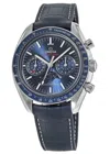 Omega Speedmaster Moonphase Co-axial Master Chronometer Chronograph Blue Dial Leather Strap Men's Watch 30 In Blue