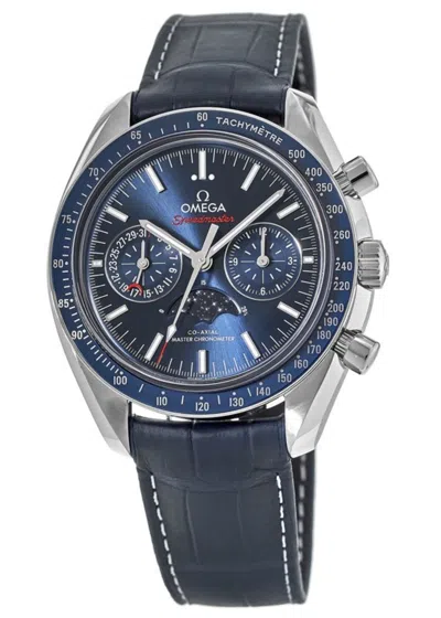 Omega Speedmaster Moonphase Co-axial Master Chronometer Chronograph Blue Dial Leather Strap Men's Watch 30
