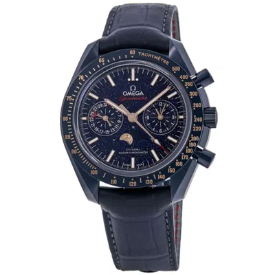 Omega Speedmaster Moonphase Co-axial Master Chronometer Chronograph Blue Side Of The Moon Dial Leather Str