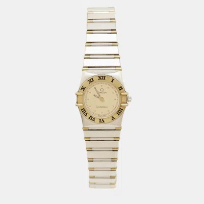 Pre-owned Omega Vintage Constellation 795.1080 Champagne Dial 18k Yellow Gold Stainless Steel Women's Wristwatch 22. In Silver