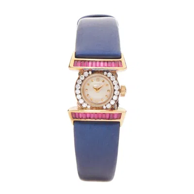 Pre-owned Omega Vintage Diamond Ruby Blue Satin Cocktail Watch