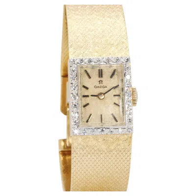 Pre-owned Omega Vintage  14k Yellow Gold Diamond Ladies Manual Wind Bracelet Watch