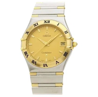 Pre-owned Omega Vintage  Constellation Quartz Date 18 Karat Gold Half Bar/ss Men's Watch In Multi