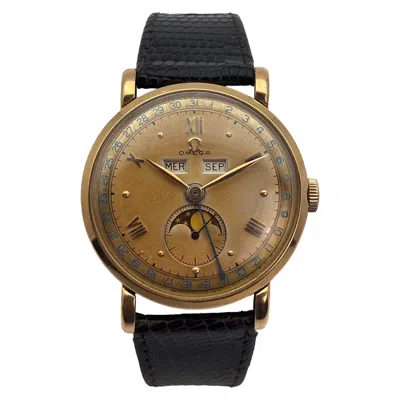 Pre-owned Omega Vintage  Cosmic Triple Calendar Moon Phase Watch, 18k Gold, 1947 In Multi