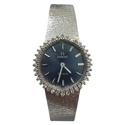 Pre-owned Omega Vintage  De Ville Blue Dial 18k White Gold Diamond Bezel Ladies Watch