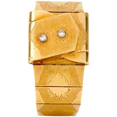 Pre-owned Omega Vintage  Diamond 18 Karat Gold Hand Engraved Covered Watch In Multi