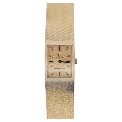 Pre-owned Omega Vintage  For Tiffany & Co 14k Gold Textured Dial Manual Wind Bracelet Watch In Multiple