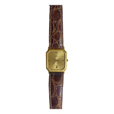 Pre-owned Omega . ?vintage  Gold-plated Rectangular Watch With Brown Leather Strap