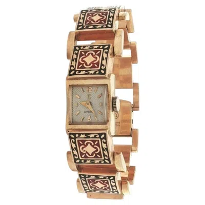 Pre-owned Omega Vintage Retro  14k Gold Black & Red Enamel Textured Wrist Watch Bracelet
