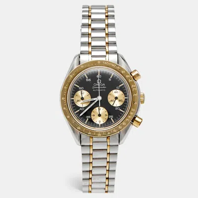 Pre-owned Omega Vintage Speedmaster Da175.0033 Black Dial 18k Yellow Gold Stainless Steel Men's Wristwatch 39 Mm In Silver
