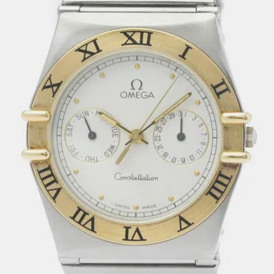 Pre-owned Omega White 18k Yellow Gold Stainless Steel Constellation Quartz Men's Wristwatch 33 Mm
