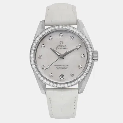 Pre-owned Omega White Stainless Steel Diamond Seamaster Aqua Terra 231.18.39.21.55.001 Automatic Women's Wristwatch In Silver