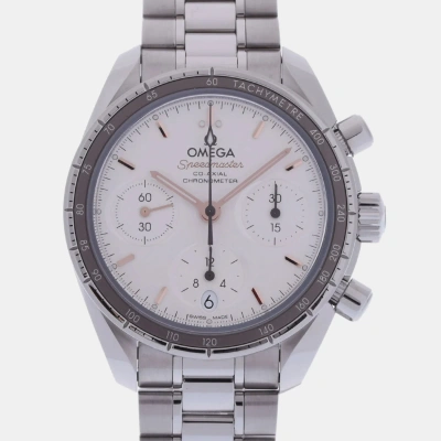 Pre-owned Omega White Stainless Steel Speedmaster 324.30.38.50.02.001 Automatic Men's Wristwatch 37 Mm