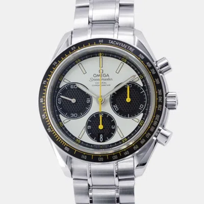 Pre-owned Omega White Stainless Steel Speedmaster Racing Automatic Men's Wristwatch 40 Mm