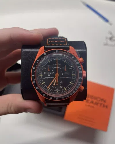 Pre-owned Omega X Swatch Mission On Earth Lava Moonswatch Mission To Earth With Receipt