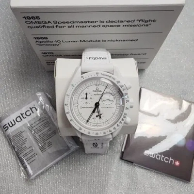 Pre-owned Omega X Swatch Mission To The Moonphase Snoopy White