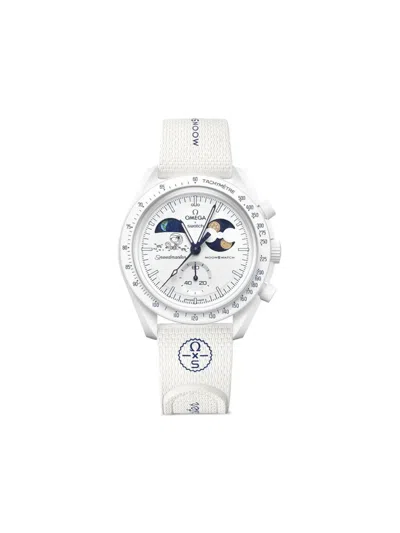 Omega X Swatch Moonphase Bioceramic 42mm Watch In Silver