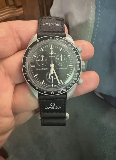 Pre-owned Omega X Swatch Moonswatch Mission To The Moon Black Fast Free Shipping