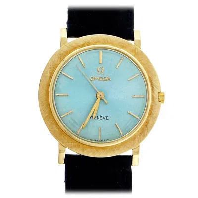 Pre-owned Omega Yellow Gold Custom Colored Ice Blue Dial Wristwatch