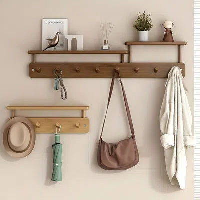 Omelife 1pc Wall-mounted Coat Rack With No-drill Hooks Modern Minimalist Entryway Hanger For Coats, Hats, Ba