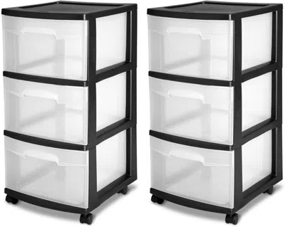 Omelife 2 Pack Plastic Storage Organizer, 3 Drawer Rolling Bin Cart, Closet Organization, Black