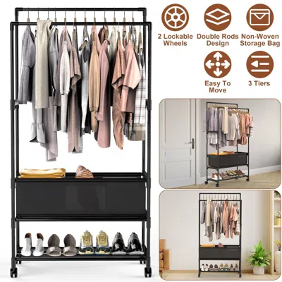 Omelife 3 Tiered Portable Clothing Rack For Bedroom Entryway Double Hanging Rods Sturdy Iron Garment Rack Wi